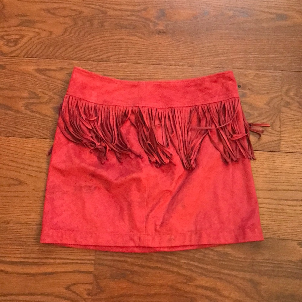 Red Suede Fringe Skirt